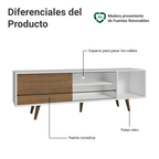 Centro de Entretenimiento Mesa para TV Torino Hasta 80 Pulgadas Blanco/Marrón (Patas Marrón)