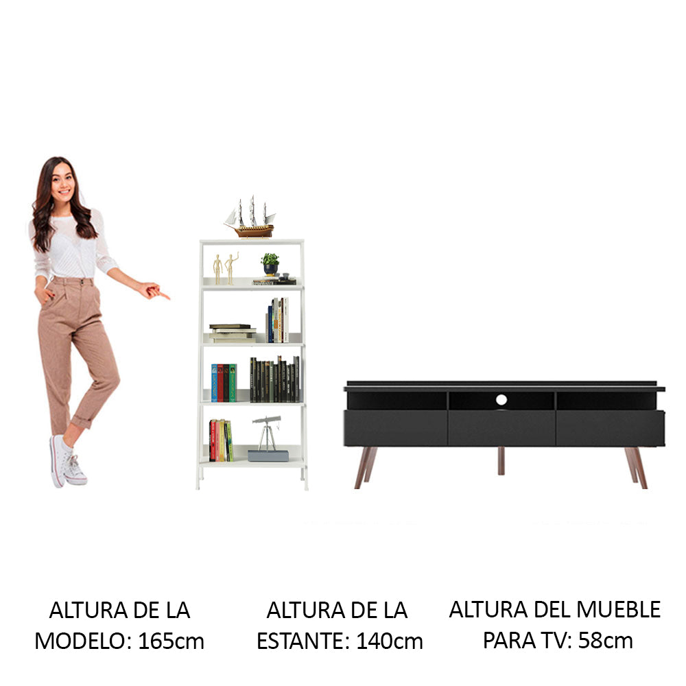 Centro de Entretenimiento para TV Londres + Mueble Estante Librero NegroBlanco