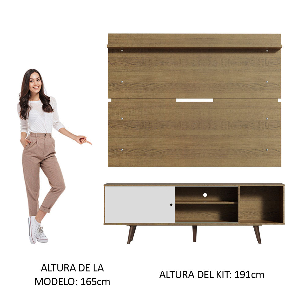 Centro de Entretenimiento para TV Dubai Mesa y Panel Hasta 65 Pulgadas Marrón/Blanco (Patas Marrón)