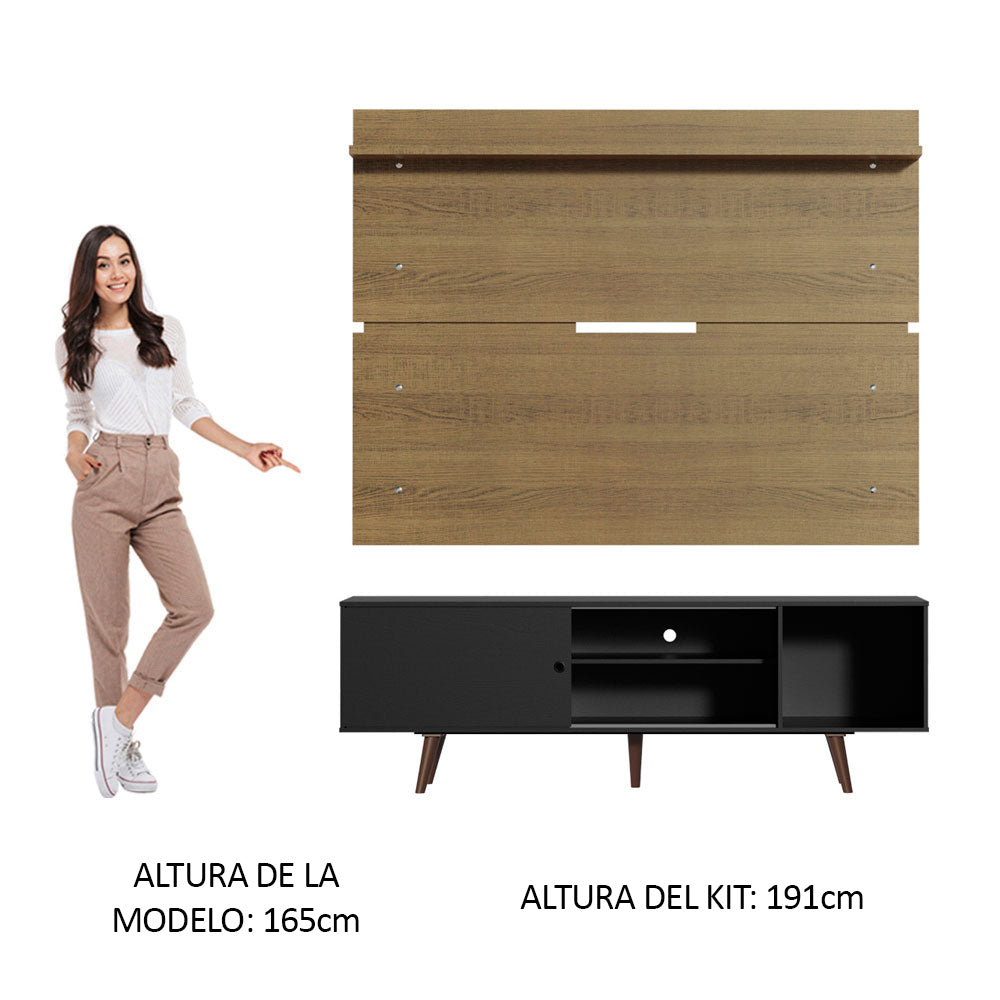 Centro de Entretenimiento para TV Dubai Mesa y Panel Hasta 65 Pulgadas Negro/Marrón (Patas Marrón)