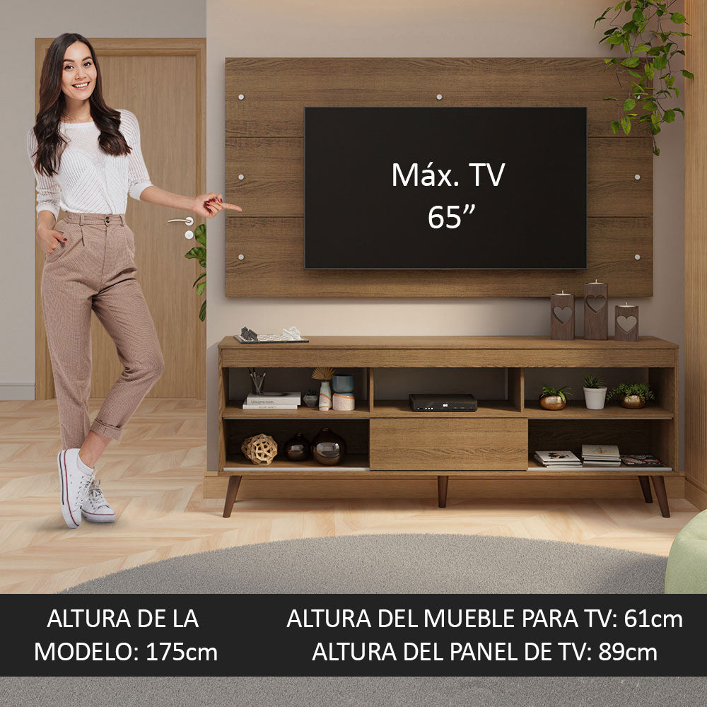 Centro de Entretenimiento para TV Detroit Mesa y Panel Hasta 65 Pulgadas Marrón