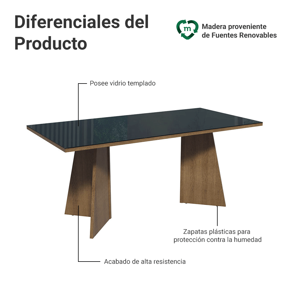 Escritorio Ejecutivo de Oficina Madesa con Superficie de Madera y Cristal 180 cm
