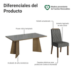 Juego de Comedor Porto con 4 Sillas - Tablero de Madera y Cristal Marrón/Gris/Plateado