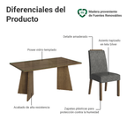 Juego de Comedor Madrid con 6 Sillas - Tablero de Madera y Cristal Marrón/Plateado