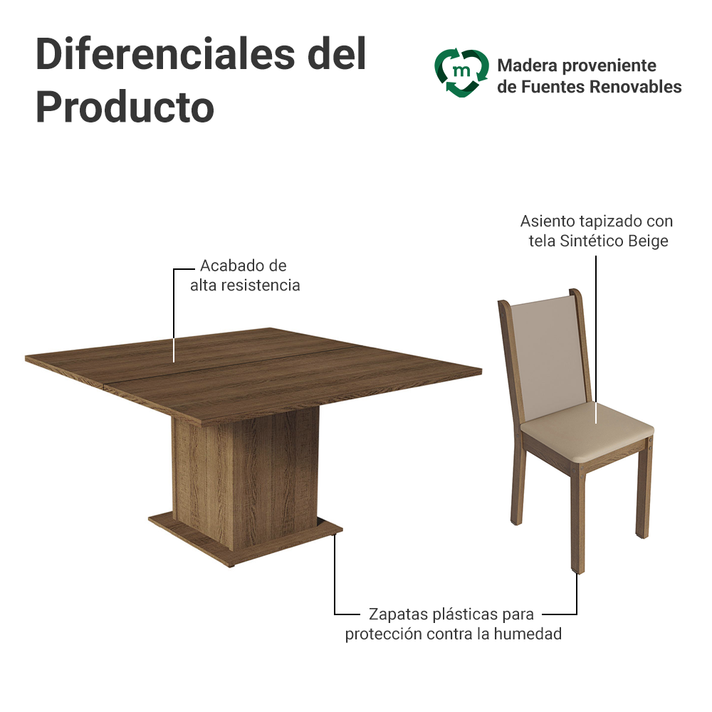 Juego de Comedor Marisa con 8 Sillas Marrón/Crema/Beige