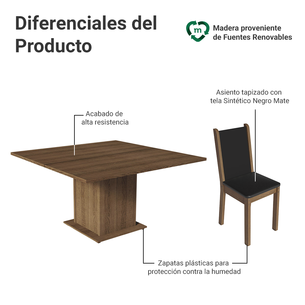 Juego de Comedor Marisa con 8 Sillas Marrón/Negro