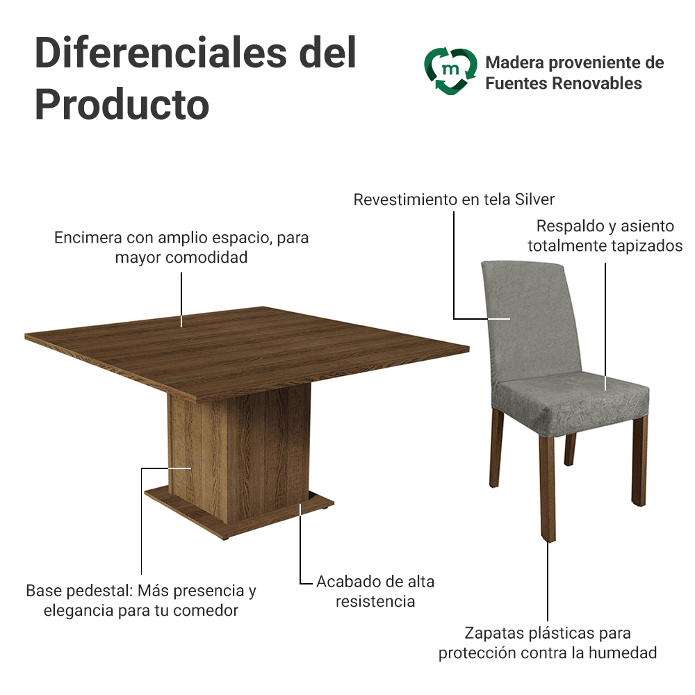 Juego de Comedor Doris con 8 Sillas Marrón/Plateado