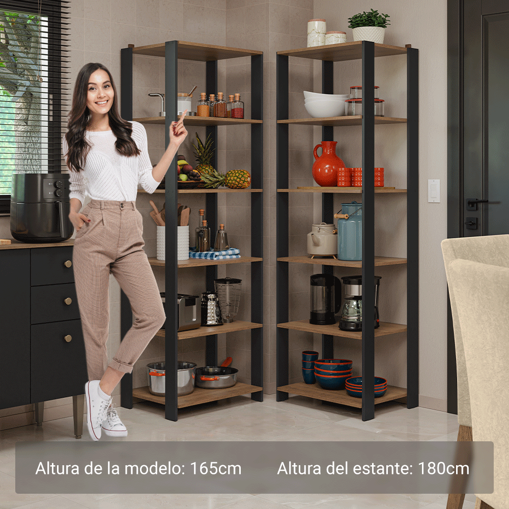 Armario Estante Organizador Multiuso de Esquina Madesa con 10 Niveles 118 cm Marrón/Negro