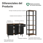 Kit Mueble de Cocina Bajo 1.05 m + Estante Organizador Multiuso 5 Niveles Marrón/Negro