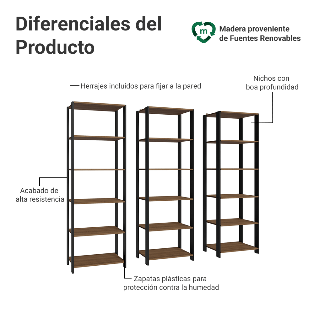 Estante Organizador Multiuso Madesa de 15 Repisas 177 cm Marrón/Negro