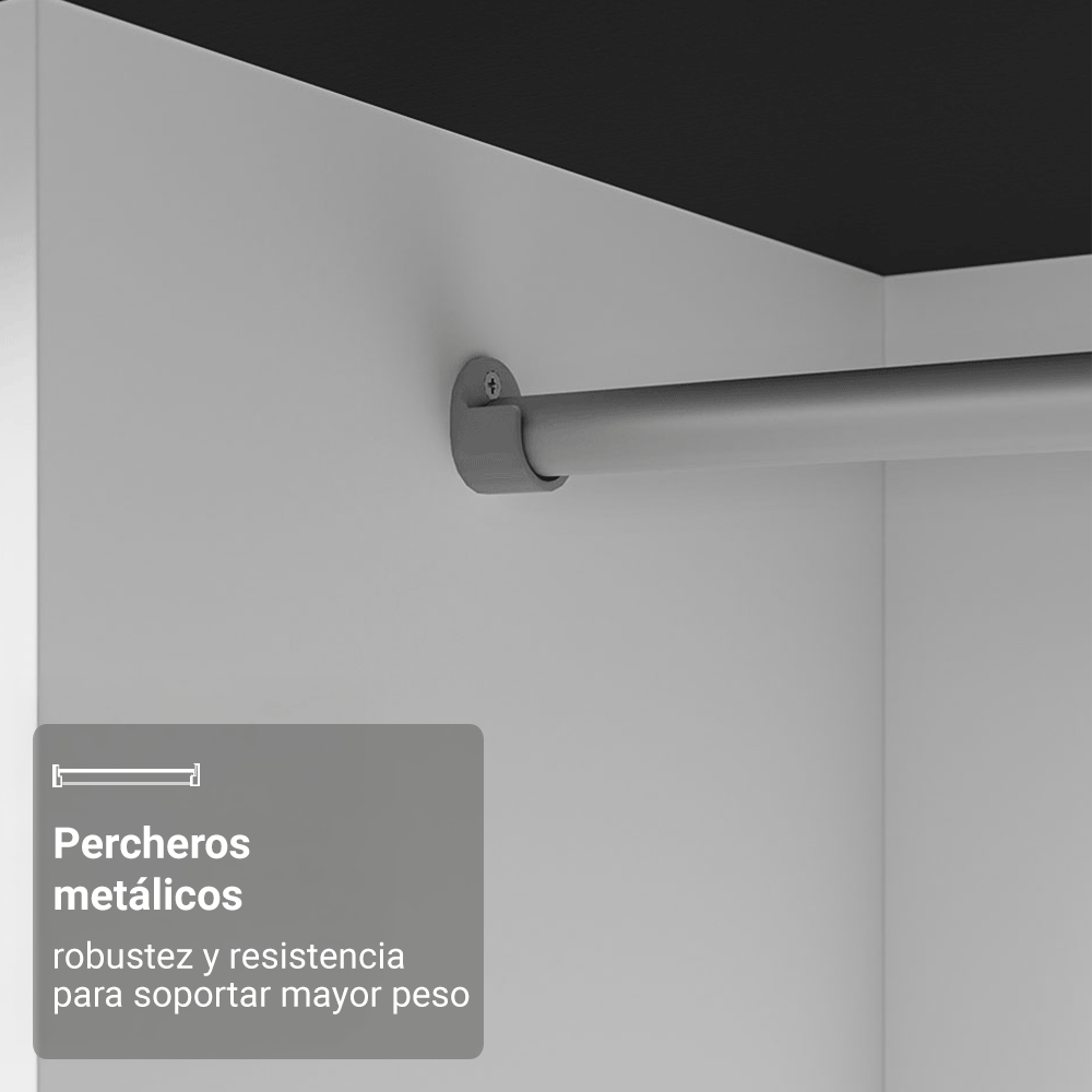 Clóset Monaco 3 Puertas Corredizas 1 Espejo Negro/Blanco 170 cm x 205 cm x 51 cm