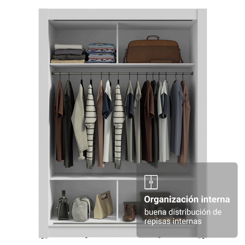 Clóset Denver 2 Puertas Corredizas 1 Espejo Blanco 117 cm x 205 cm