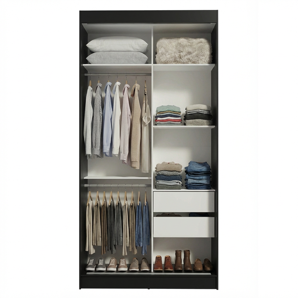 Clóset Tokio 2 Puertas Corredizas 1 Espejo Negro 218 cm x 109 cm x 54 cm