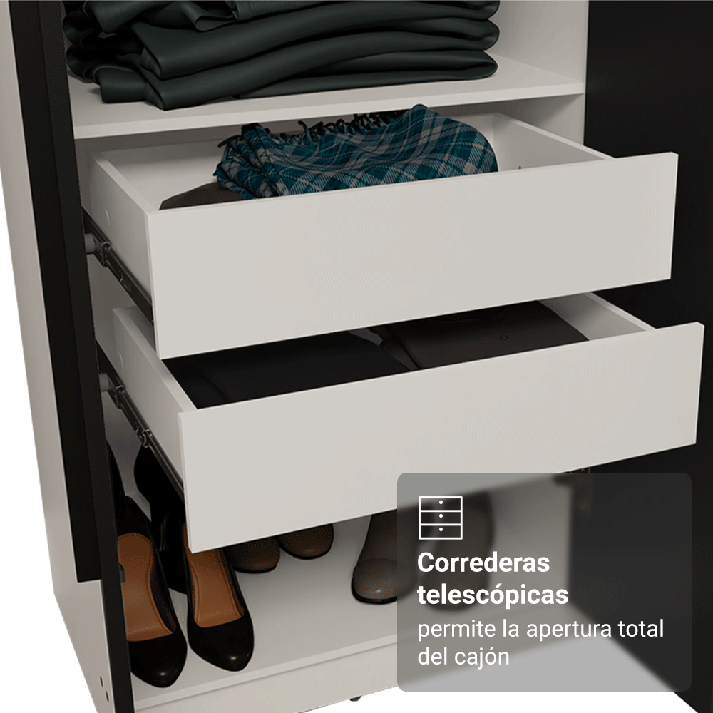 Closet Venus 6 Puertas 4 Cajones 2 Barrales BlancoNegro