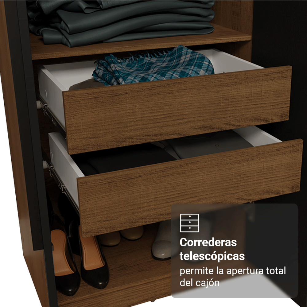 Closet Venus 8 Puertas 4 Cajones 2 Espejos MarrónNegro