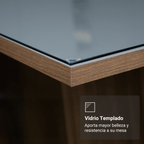 Mesa de Comedor Rectangular 6 Puestos con Tablero de Madera y Cristal MarrónGris