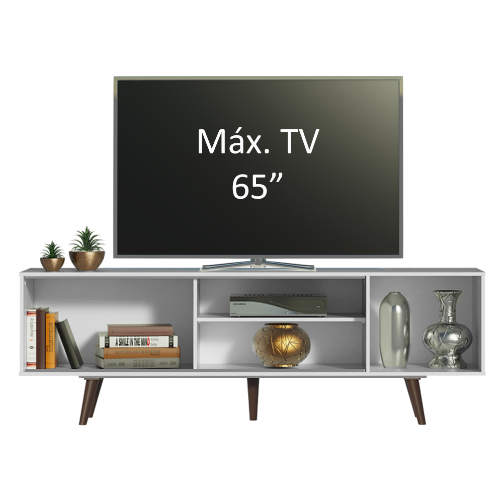 Centro de Entretenimiento Mesa para TV Dubai Hasta 65 Pulgadas Blanco (Patas Marrón)
