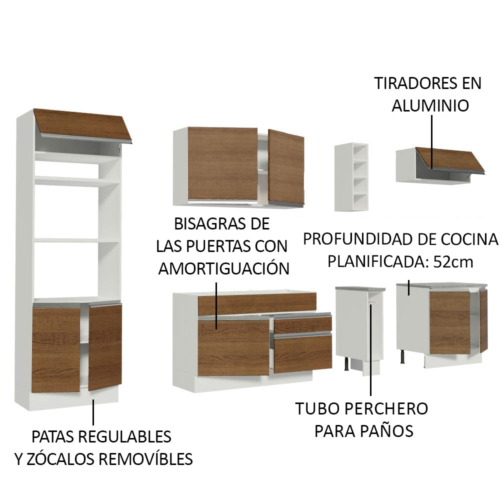 Cocina Integral Vicenza 2.90 Metros Blanco/Marrón
