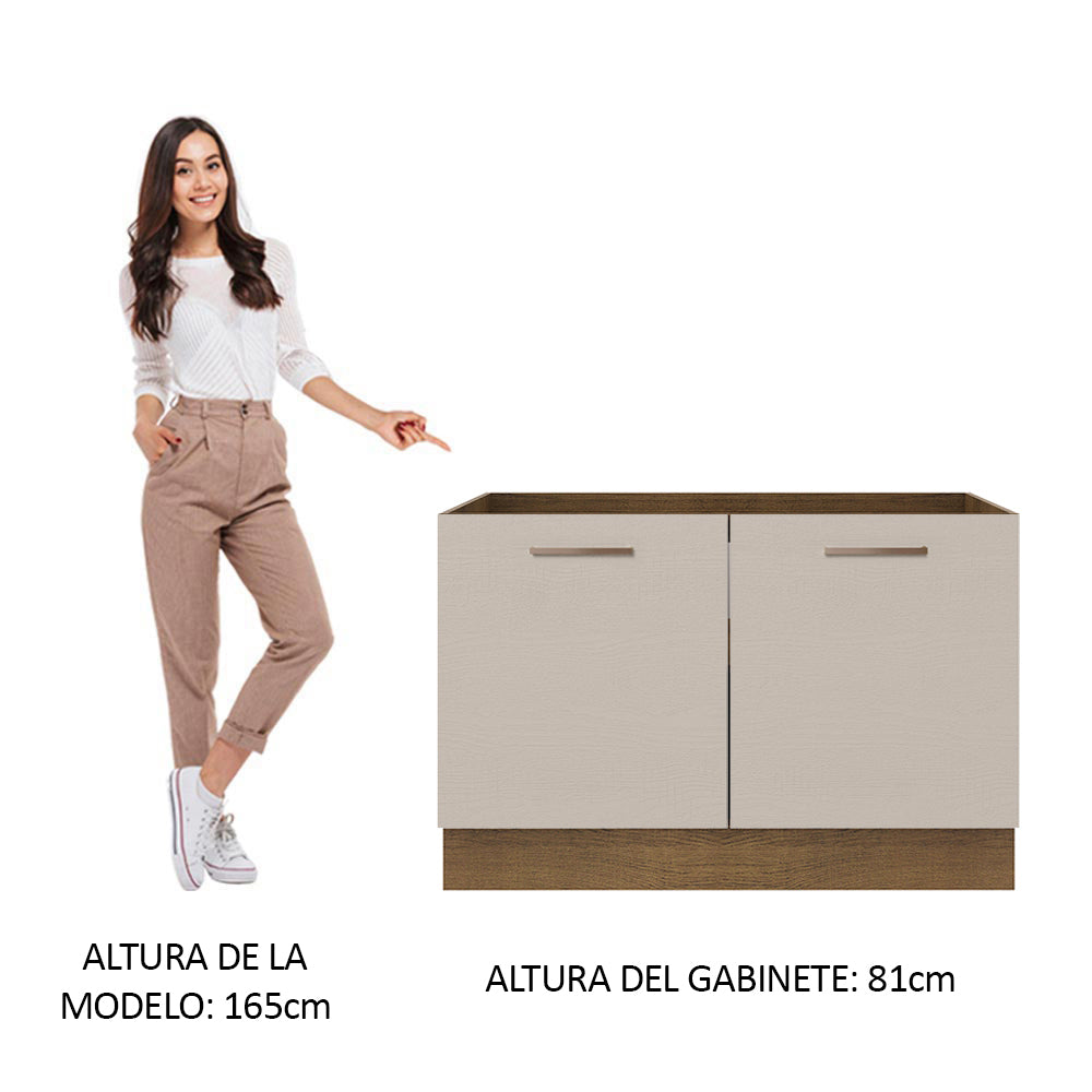 Gabinete Bajo de Lavaplatos 120cm 1 Puerta 2 Cajones Marrón/Crema (Sin Mesón y Sin Lavaplatos) Agata