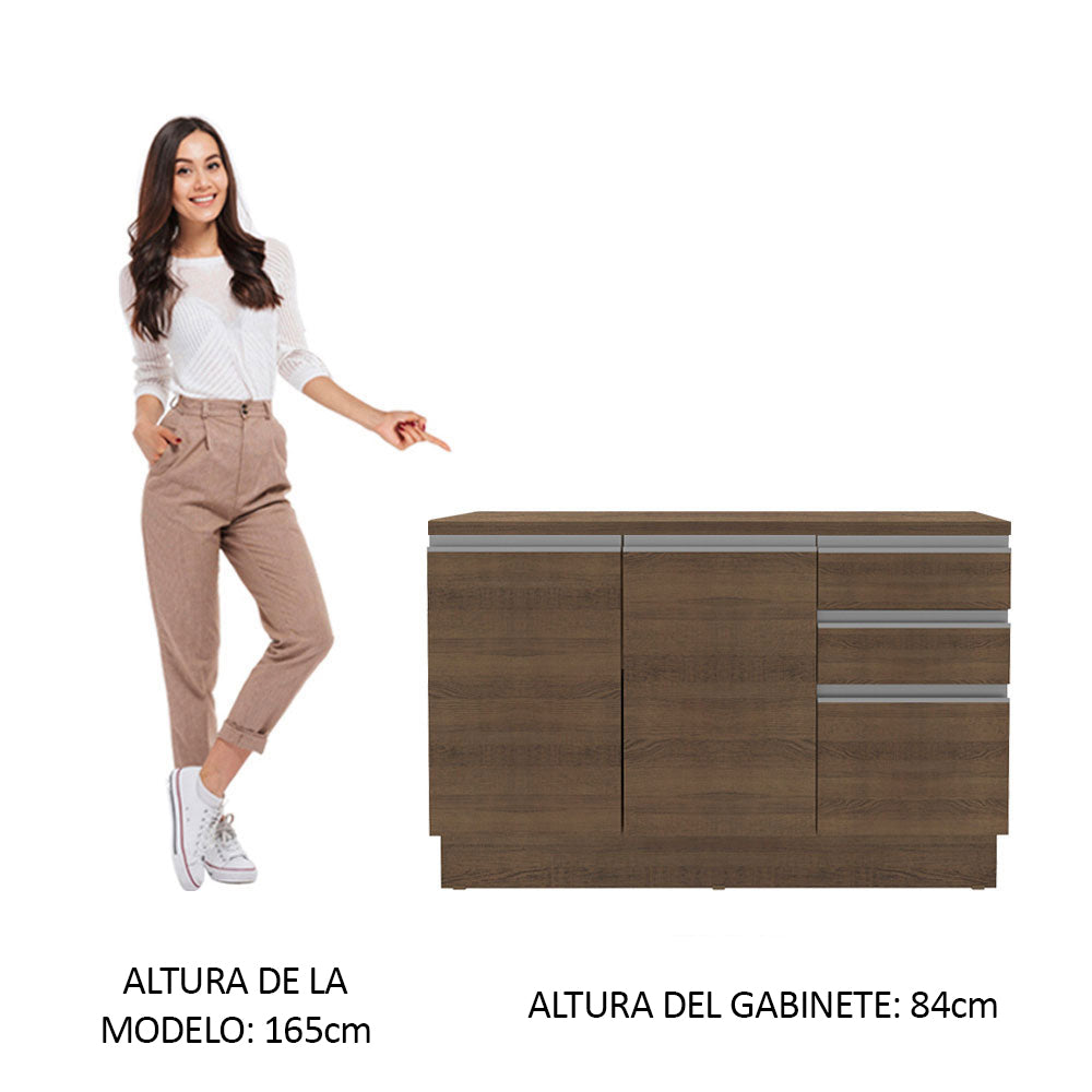Mueble de Cocina Bajo Glamy 1.20 m 2 Puertas 3 Cajones con Encimera Marrón