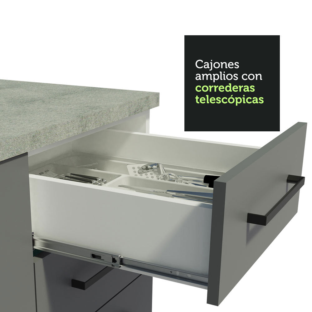 Mueble de Cocina Bajo Agata 1.20 m 2 Puertas 3 Cajones Blanco/Gris