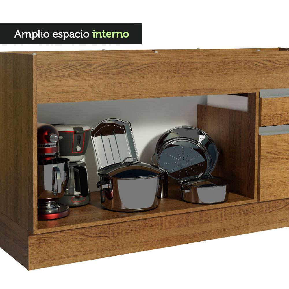 Mueble de Cocina Bajo Glamy 1.50 m 2 Puertas 2 Cajones Marrón