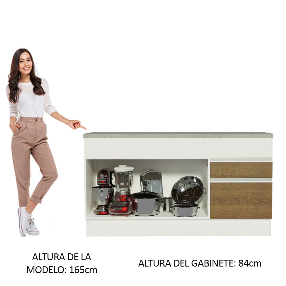 Mueble de Cocina Bajo Glamy 1.50 m 2 Puertas 2 Cajones con Encimera Blanco/Marrón