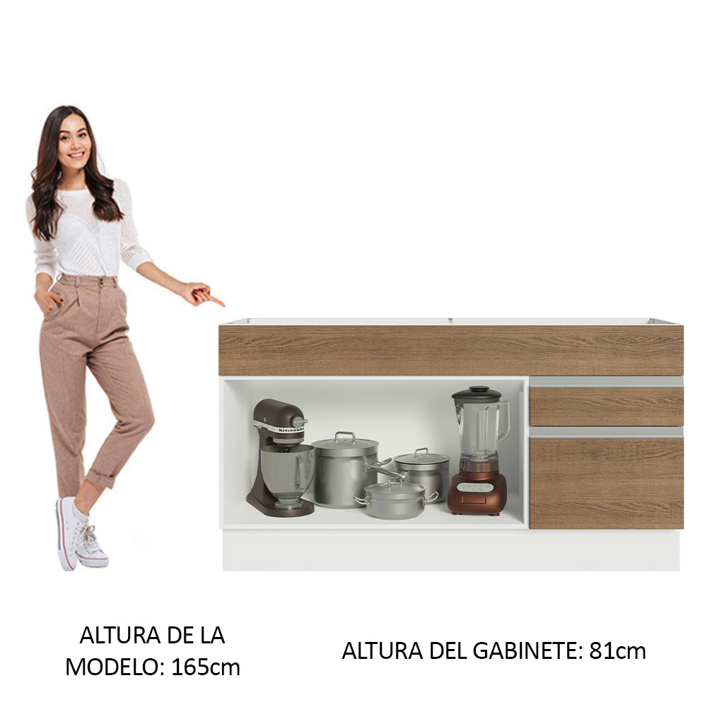 Mueble de Cocina Bajo Glamy 1.50 m 2 Puertas 2 Cajones Blanco/Marrón