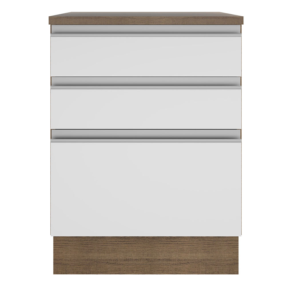 Mueble de Cocina Bajo Glamy 60 cm 3 Cajones Marrón/Blanco