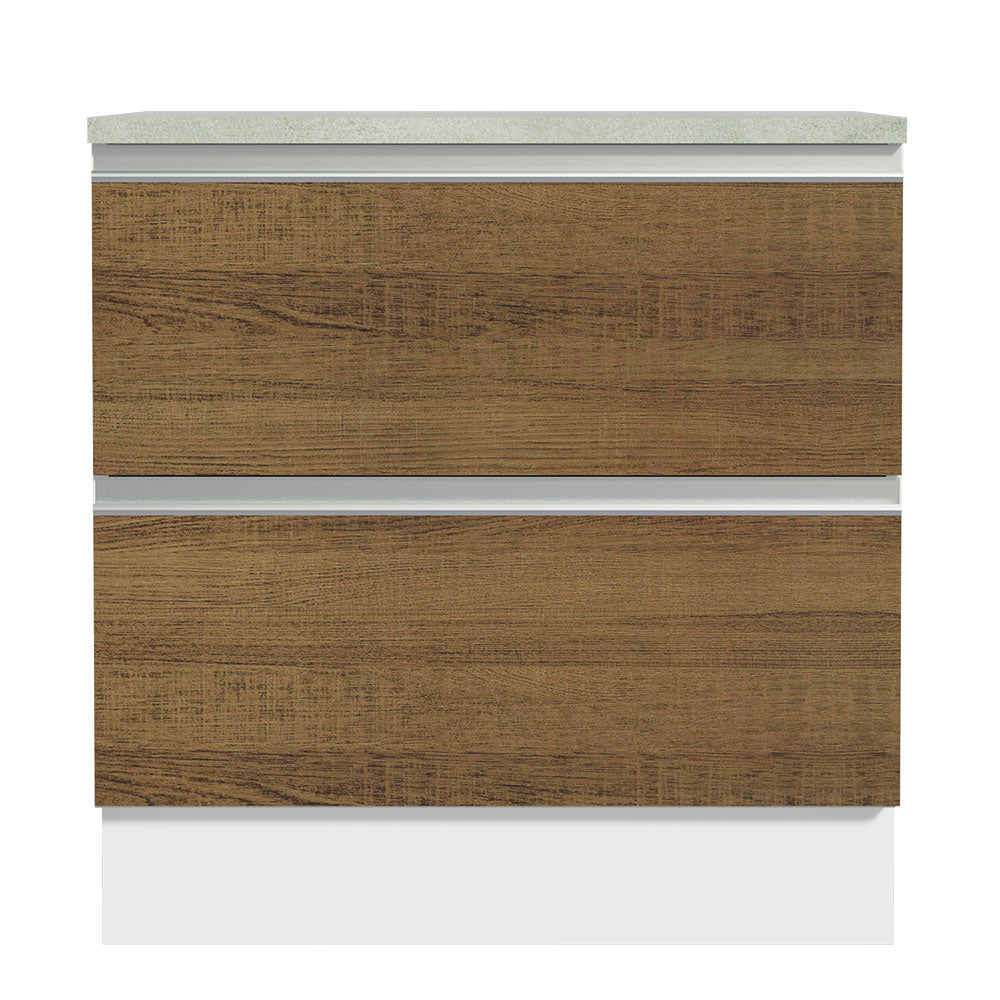 Mueble de Cocina Bajo Glamy 80 cm 2 Cajones Blanco/Marrón