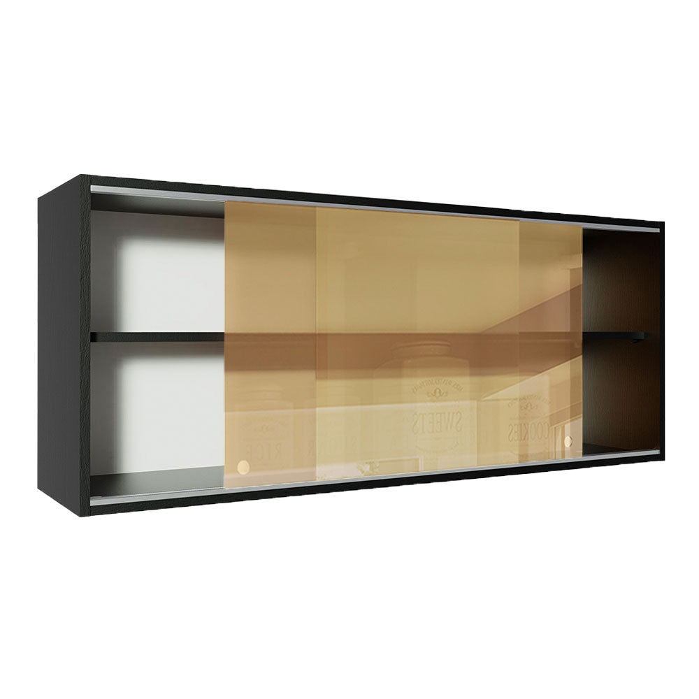Mueble de Cocina Superior Reims 1.20 m 2 Puertas Corredizas de Cristal Reflex Negro