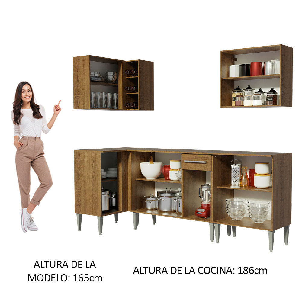 Cocina Integral de Esquina Emilly Open 2.90 m Marrón