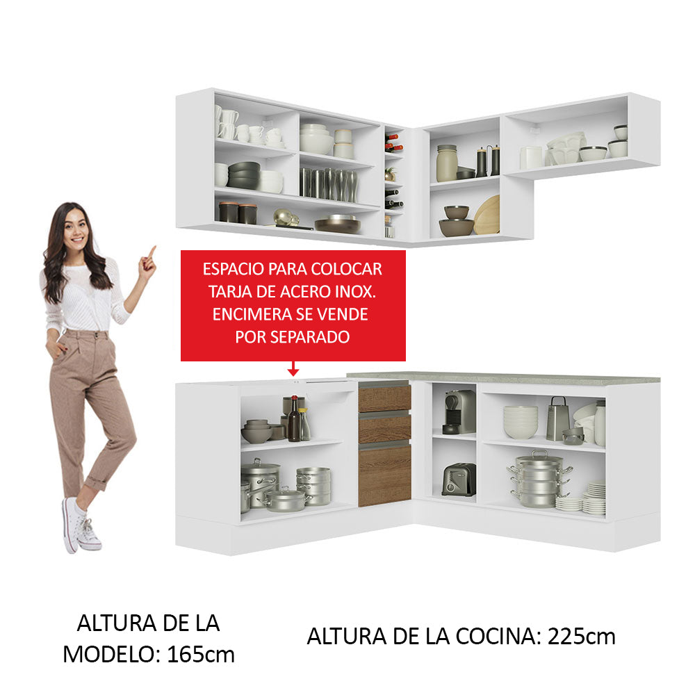 Cocina Integral de Esquina Glamy 3.50 m Blanco/Marrón 02