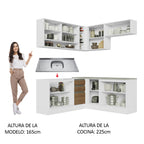 Cocina Integral de Esquina Glamy 3.50 m con Mesón de Acero Blanco/Marrón 02