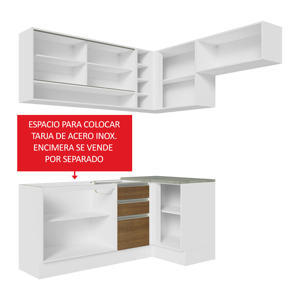 Cocina Integral de Esquina Glamy 3.50 m Blanco/Marrón 06