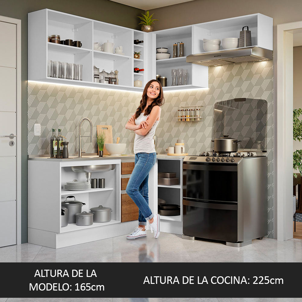 Cocina Integral de Esquina Glamy 3.50 m Blanco/Marrón 07