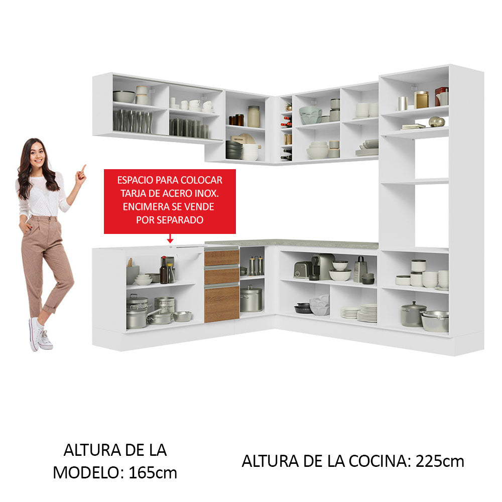 Cocina Integral de Esquina Glamy 4.60 m Blanco/Marrón 01