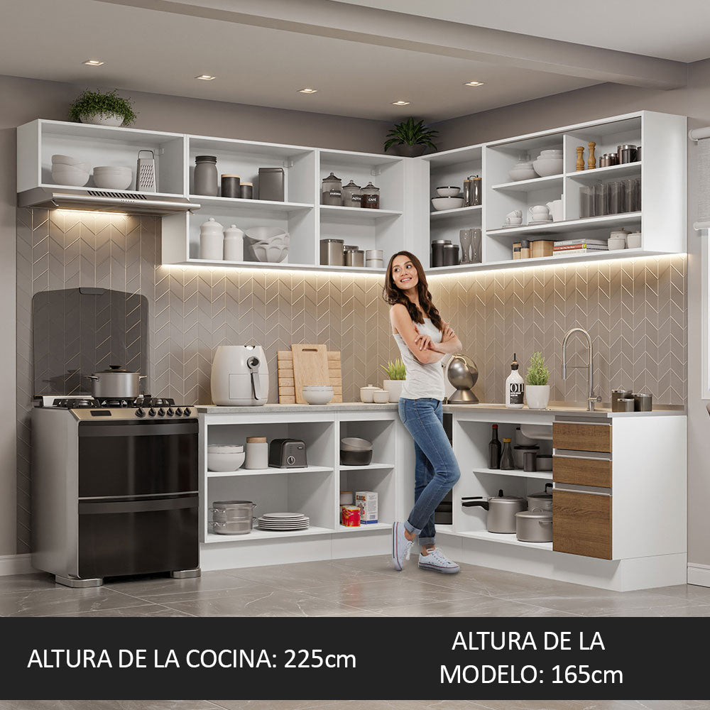 Cocina Integral de Esquina Glamy 4.70 m Blanco/Marrón 01