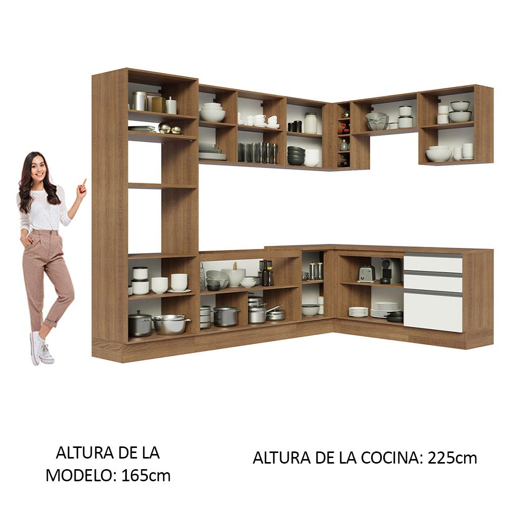 Cocina Integral de Esquina Glamy 4.80 m Marrón/Blanco 01