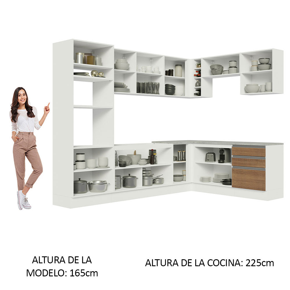 Cocina Integral de Esquina Glamy 4.80 m Blanco/Marrón 01