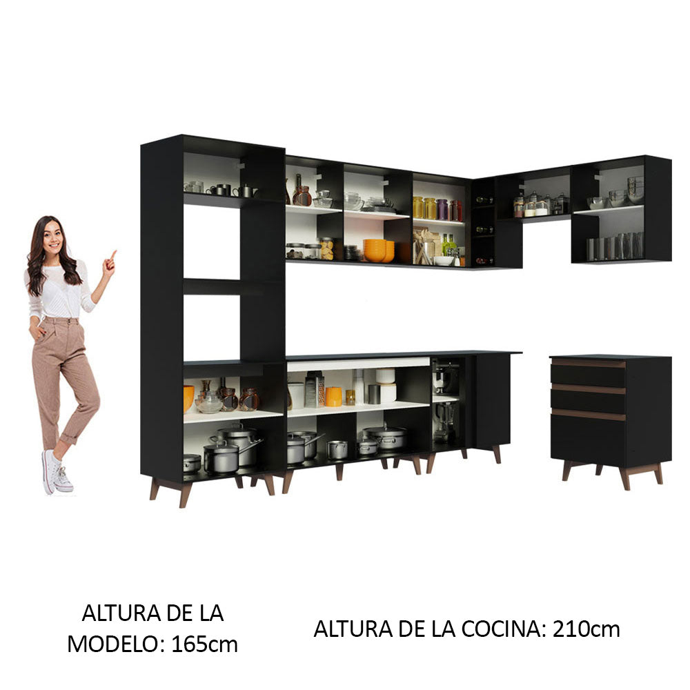 Cocina Integral de Esquina Reims 4.60 m con Encimera Negro 02