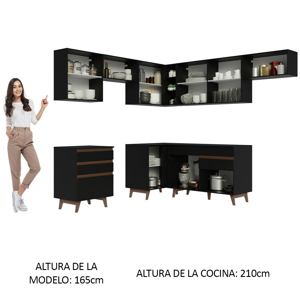 Cocina Integral de Esquina Reims 4.60 m con Encimera Negro 03
