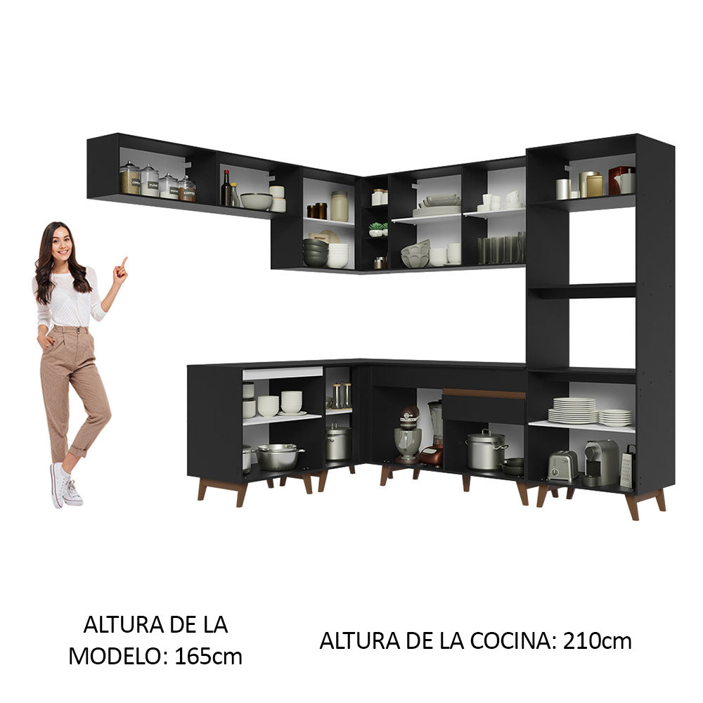 Cocina Integral de Esquina Reims 4.70 m con Encimera Negro 01