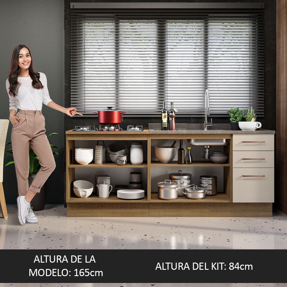 Kit 2 Muebles de Cocina Bajo Agata 2.00 Metros Marrón/Crema