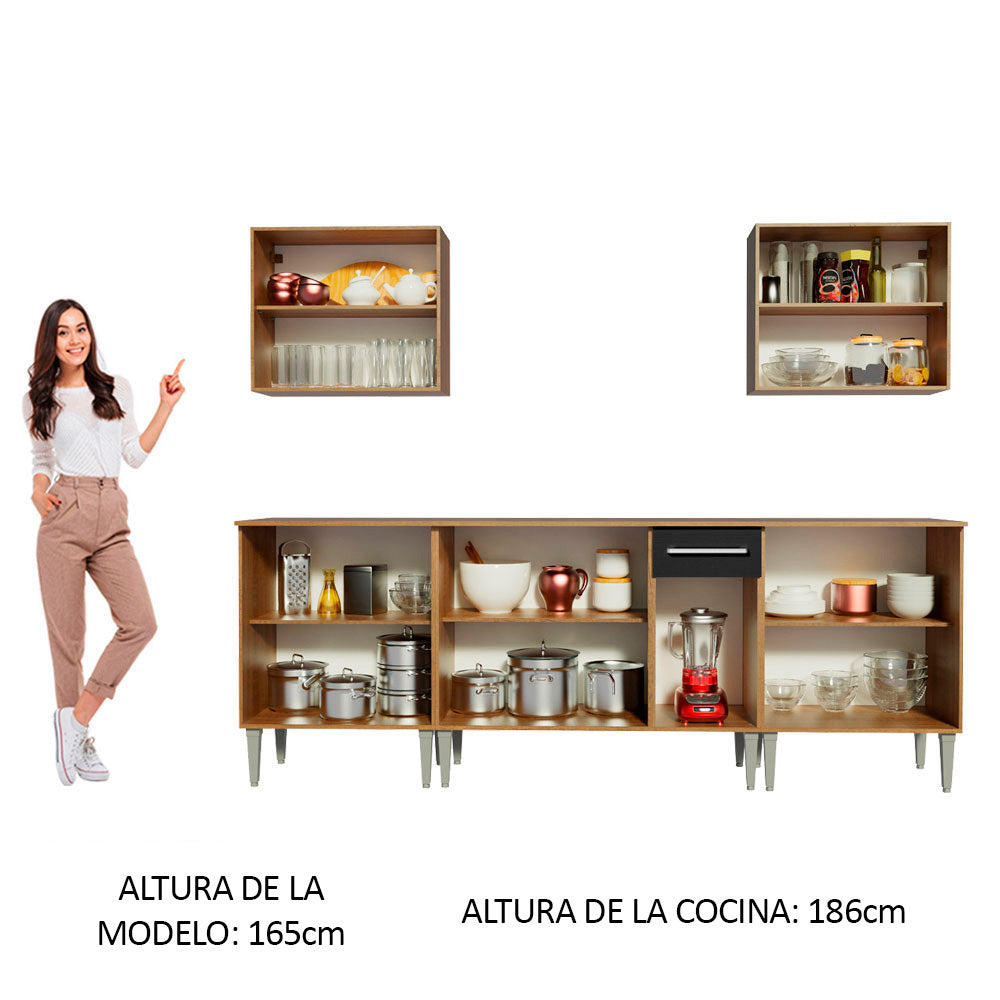 Cocina Integral Emilly King 2.30 Metros Marrón/Negro