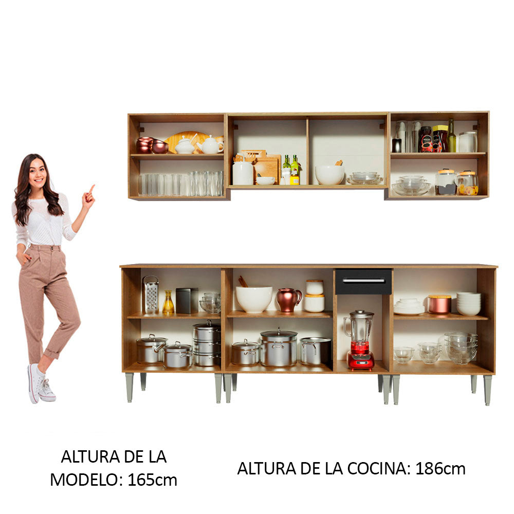 Cocina Integral Emilly Wind 2.30 Metros Marrón/Negro