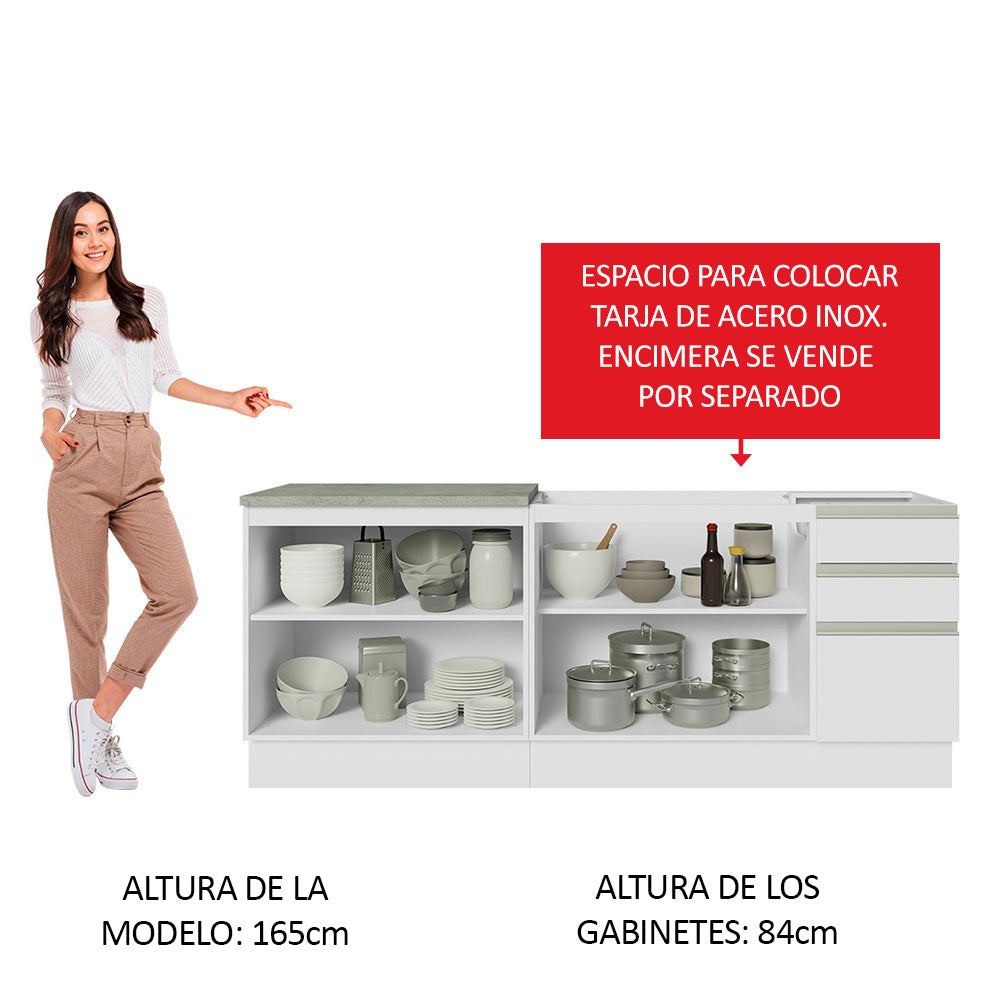 Kit 2 Muebles de Cocina Bajo Glamy 2.00 Metros Blanco