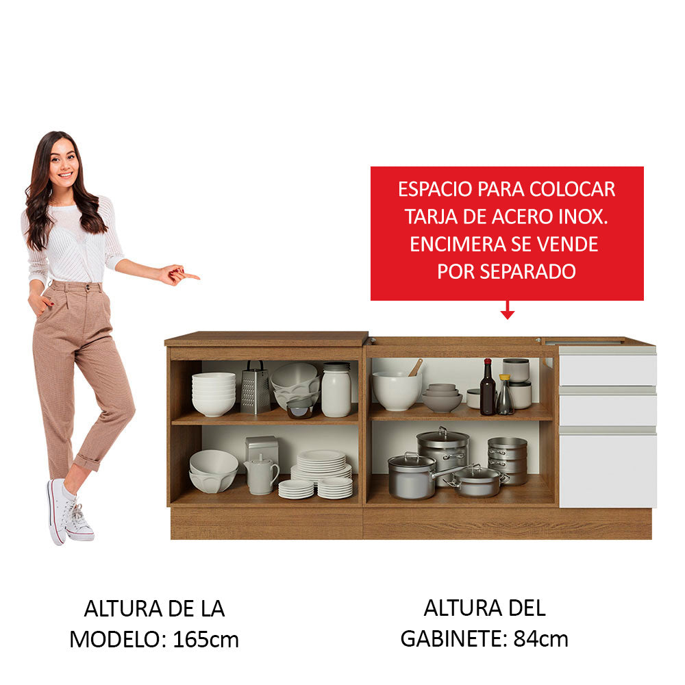 Kit 2 Muebles de Cocina Bajo Glamy 2.00 Metros Marrón/Blanco