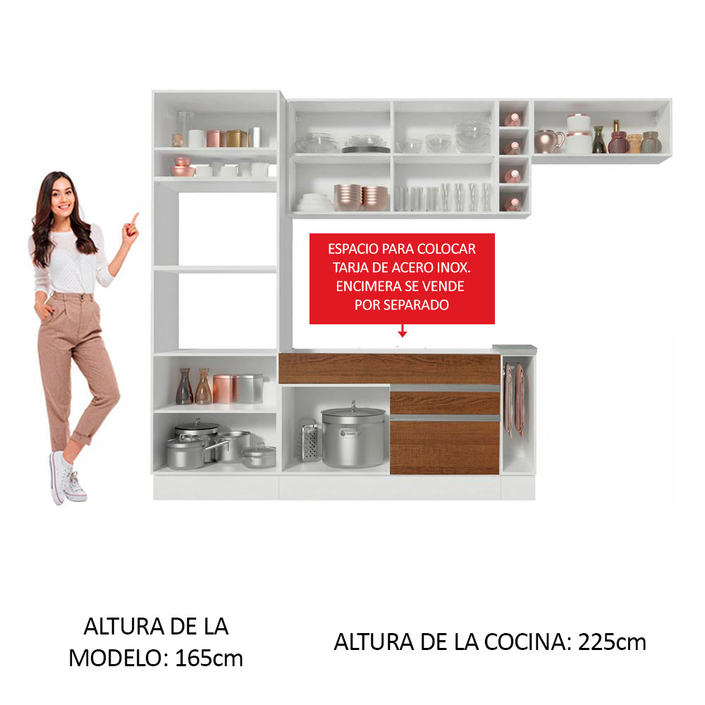 Cocina Integral Safira 2.90 Metros Blanco/Marrón/Blanco 04