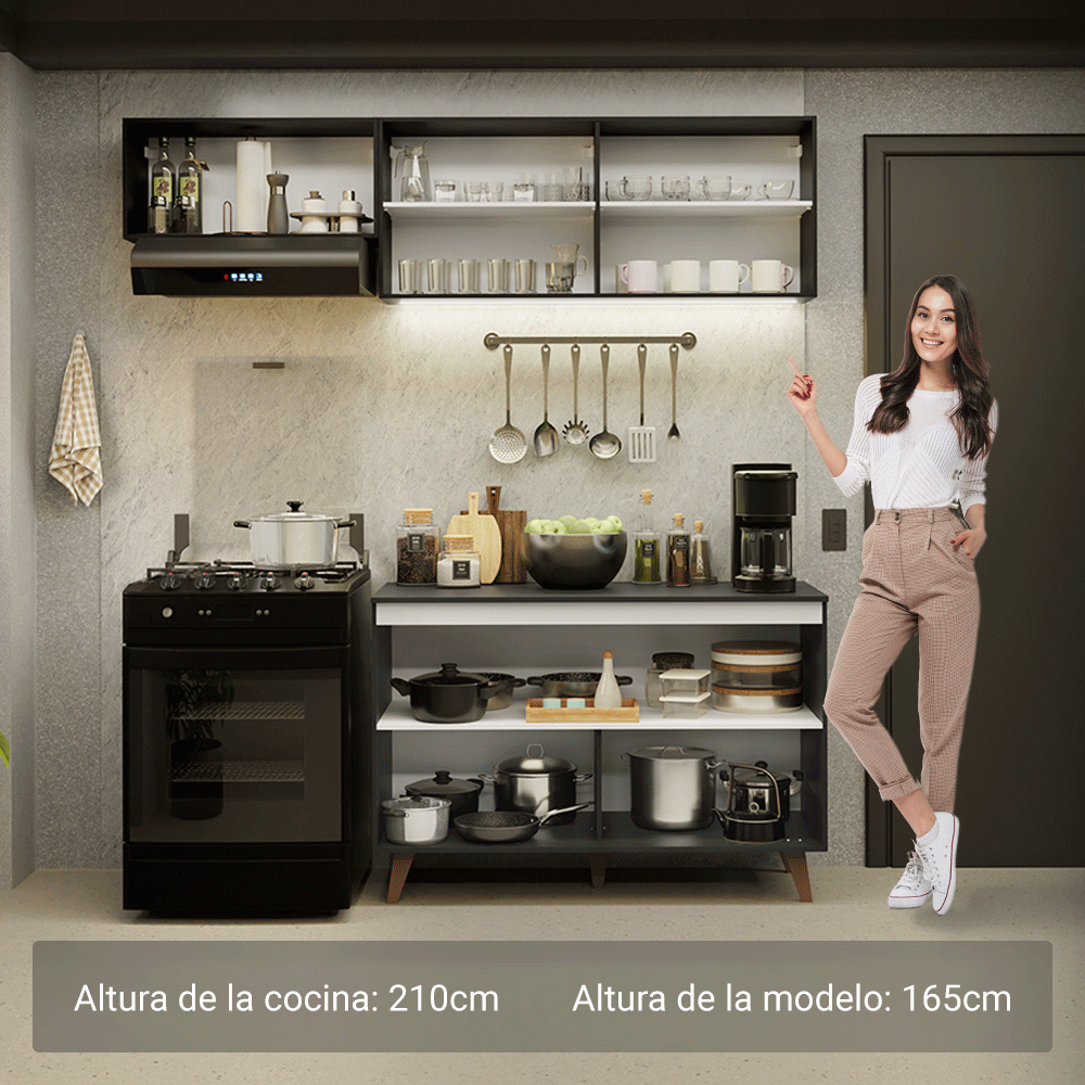 Cocina Integral Reims 1.90 m con Encimera Negro 08